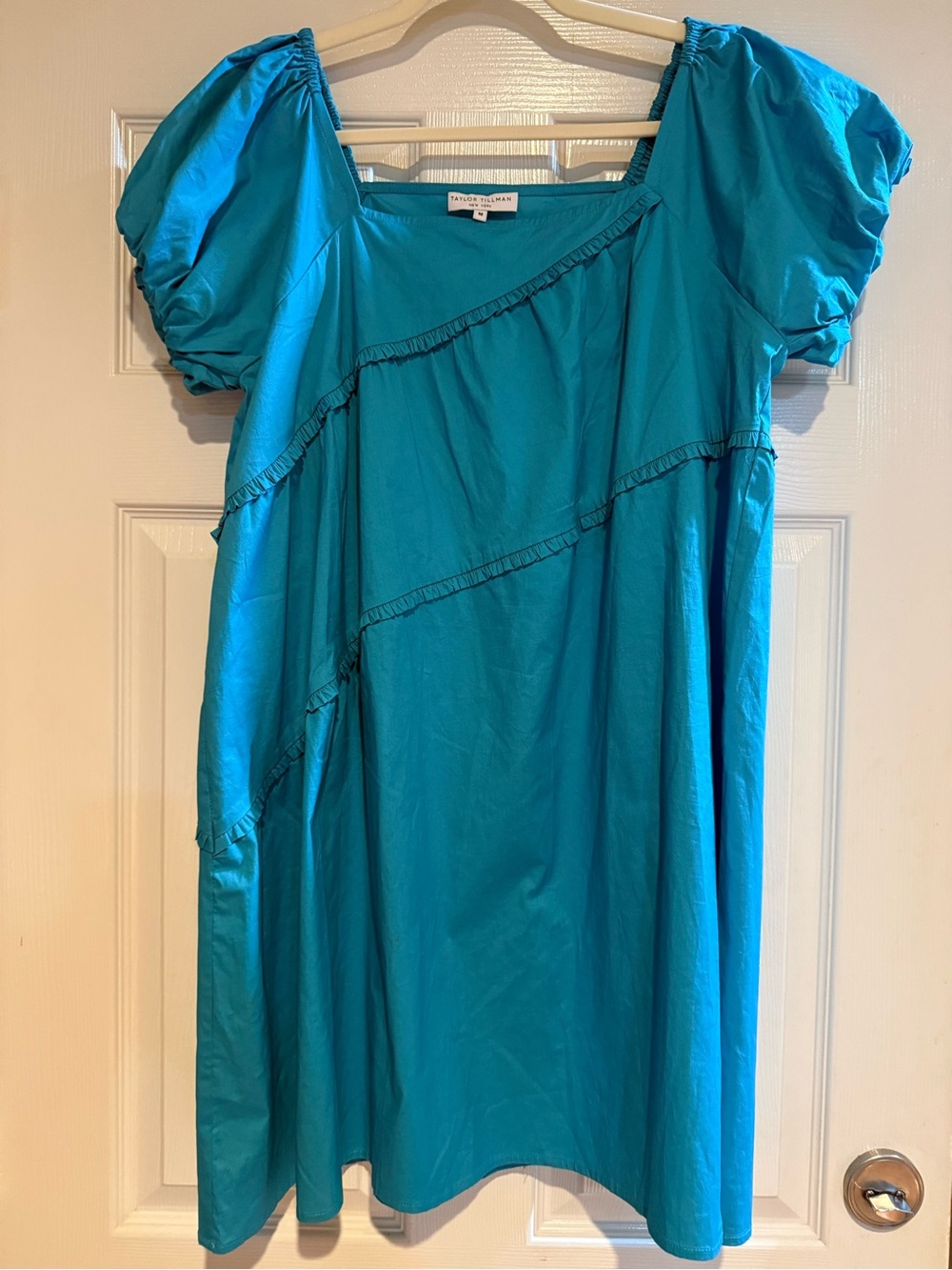Taylor Tillman New York Turquoise Puff Sleeve Ruffle Mini Dress M